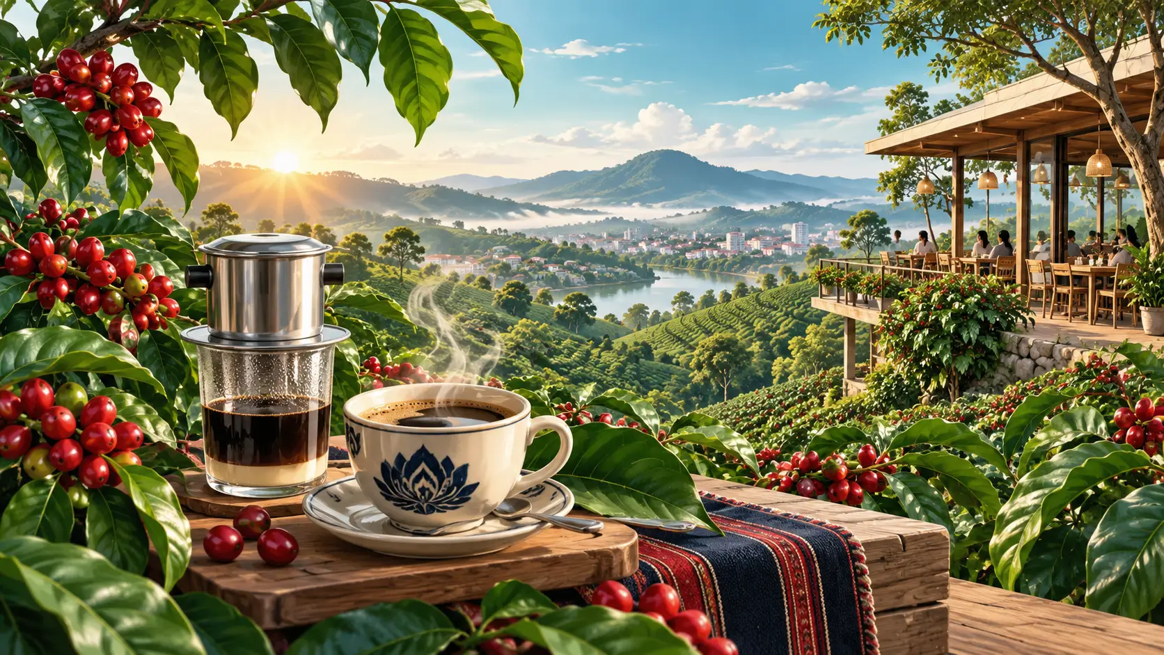 Đồ họa cà phê và phong cảnh Tây Nguyên