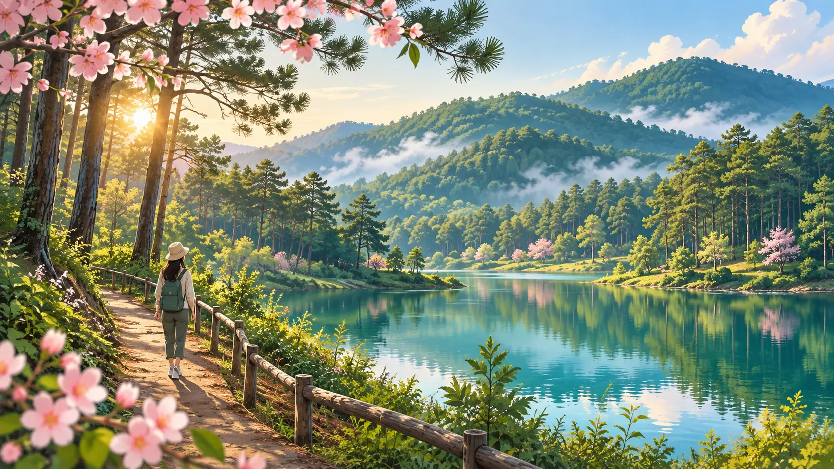Đồ họa rừng thông và mùa hoa Măng Đen