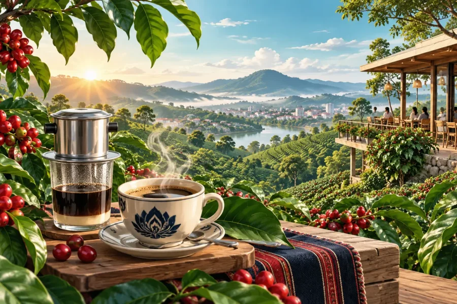 Đồ họa cà phê và phong cảnh Tây Nguyên
