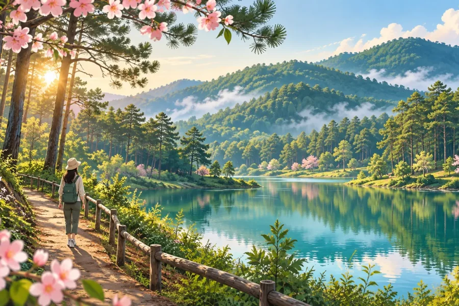 Đồ họa rừng thông và mùa hoa Măng Đen